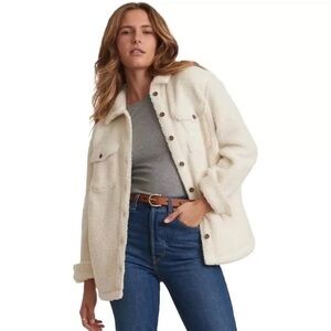 Marine Layer Women's Ivory EDEN Faux Shearling Overshirt, Size Large